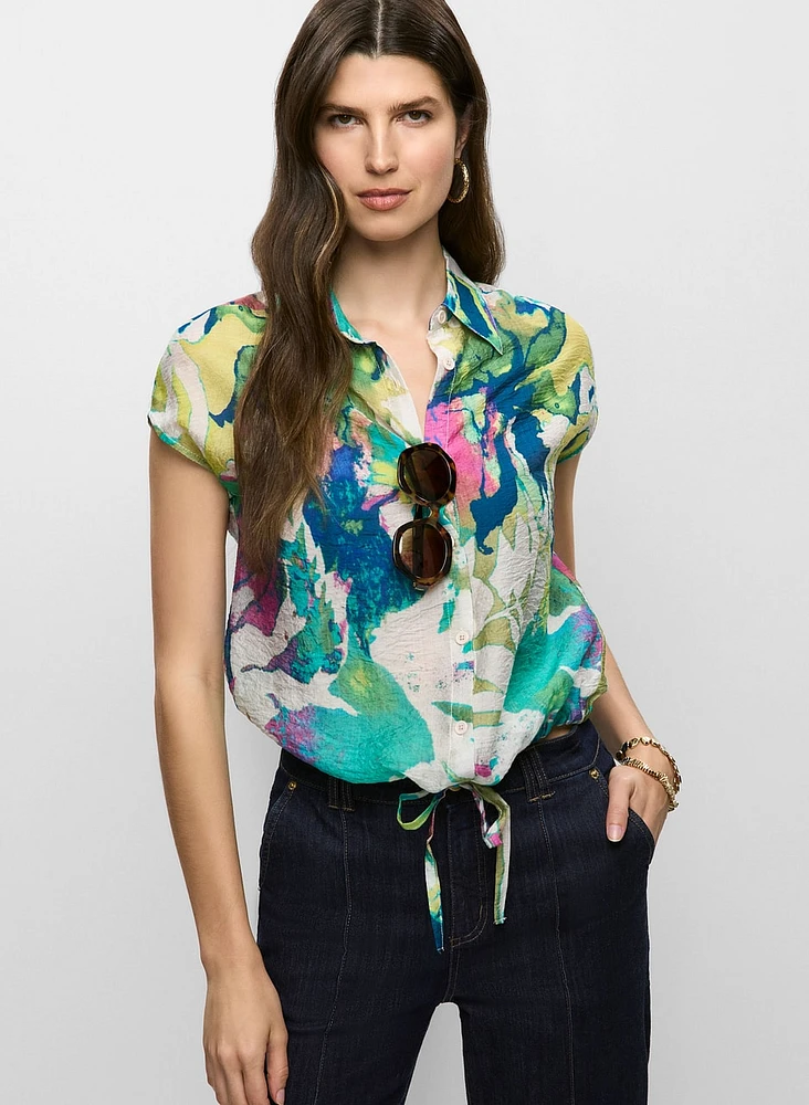 Abstract Print Buttoned Blouse