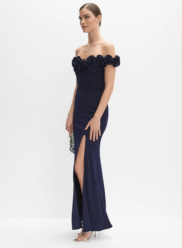 Satin Rosette Appliqué Dress