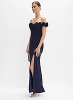 Satin Rosette Appliqué Dress