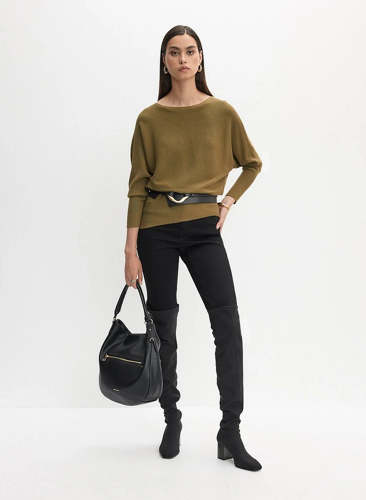 Ribbed Knit Dolman Sleeve Sweater