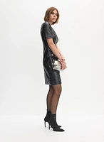 Vegan Leather Crew Neck Dress