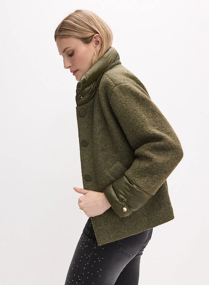 Puffer Detail Wool Coat