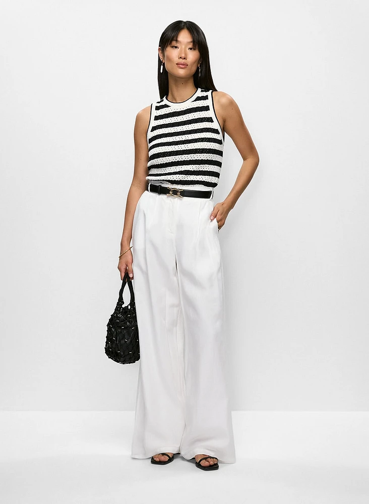 Striped Knit Sleeveless Top & Linen Blend Pants