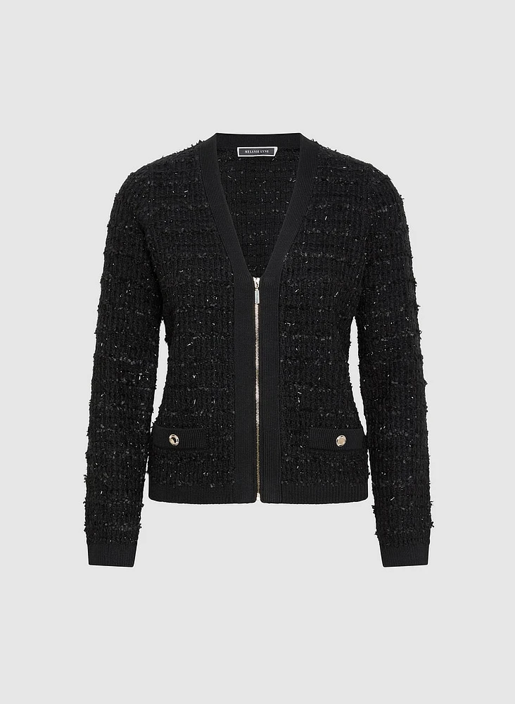 Lurex Bouclé Zip Cardigan