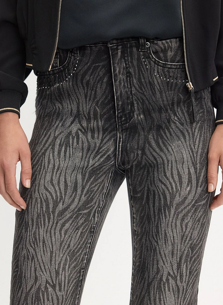 Zebra Print Straight Leg Jeans