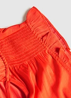Satin Ruffle Shoulder Blouse