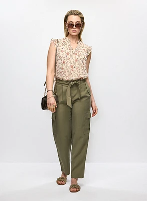 Frilled Floral Blouse & Cargo Pants