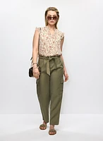 Frilled Floral Blouse & Cargo Pants