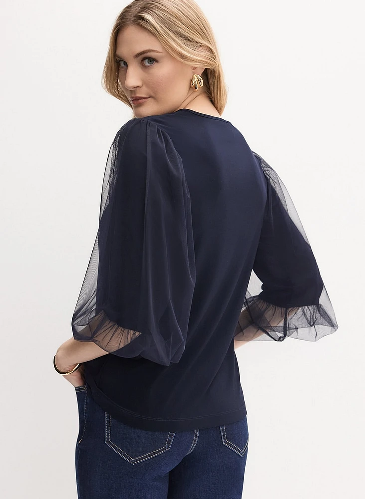 Joseph Ribkoff - Sheer Puff Sleeve Top