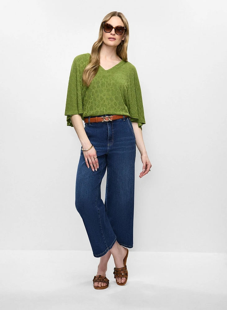 Flare Sleeve Top & High Waist Culotte Jeans