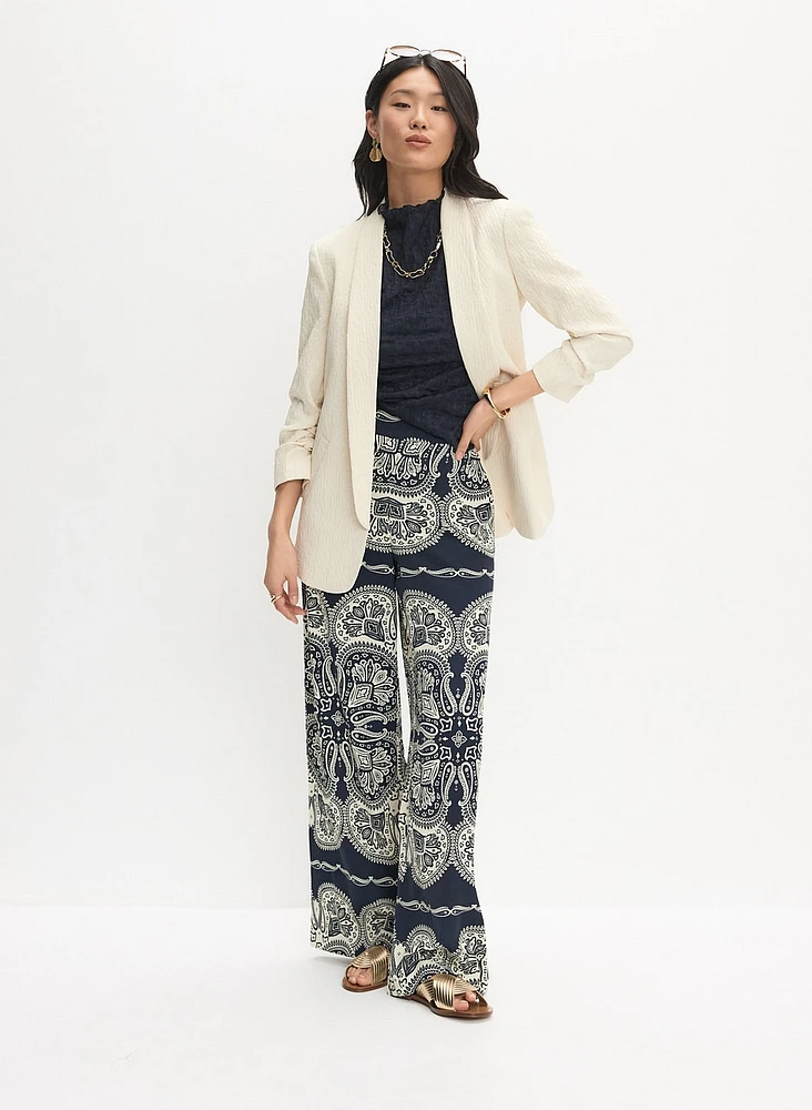 Shawl Collar Blazer & Paisley Wide-Leg Pants