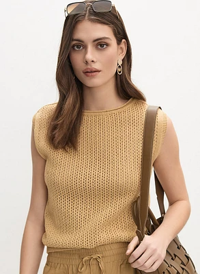 Sleeveless Open-Knit Sweater