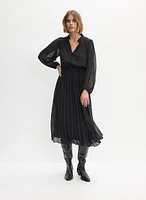 Pleated Balloon Sleeve Dress