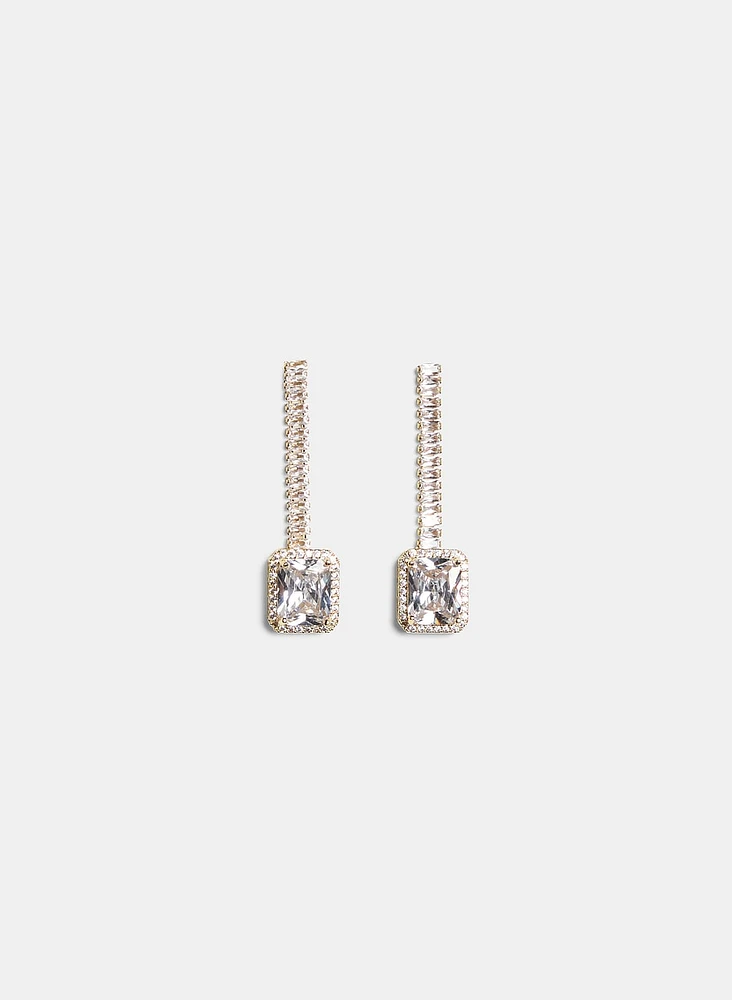 Square Crystal Pendant Drop Earrings