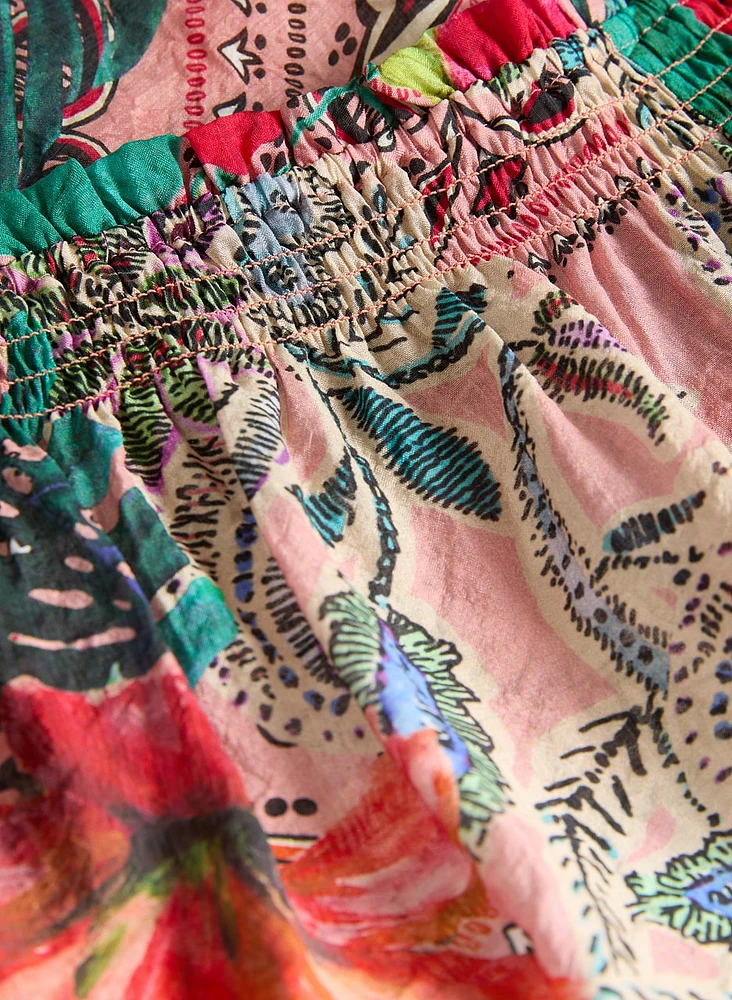 Mixed Print Off-Shoulder Blouse