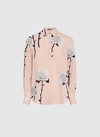 Rose Print Button-Down Blouse