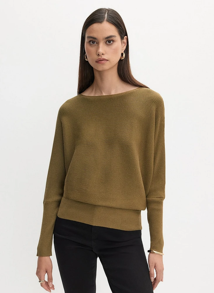 Ribbed Knit Dolman Sleeve Sweater