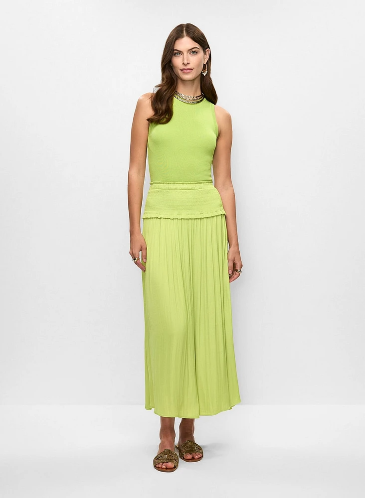 Jupe maxi en satin à taille froncée