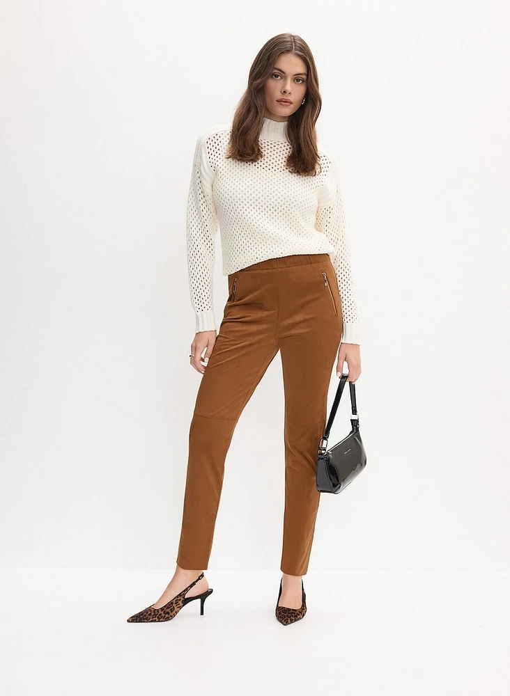 Vegan Suede Slim-Leg Pants