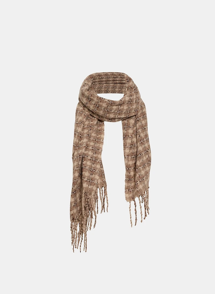 Fringe Detail Tweed Scarf