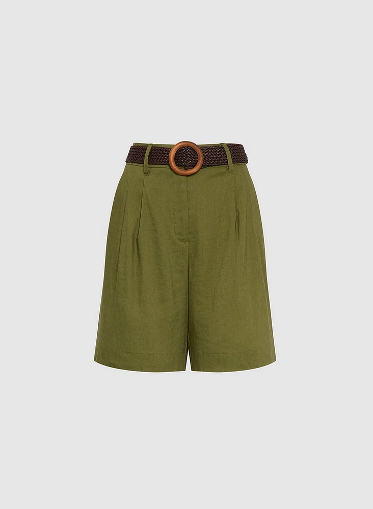 Belted Linen-Blend Shorts