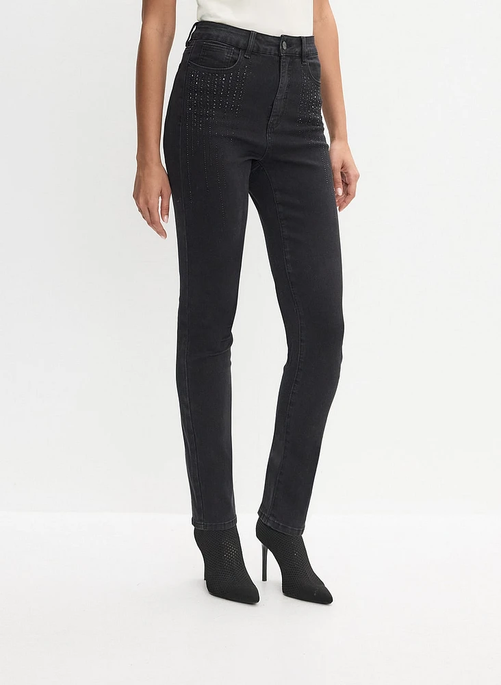 Stud Embellished Slim-Leg Jeans