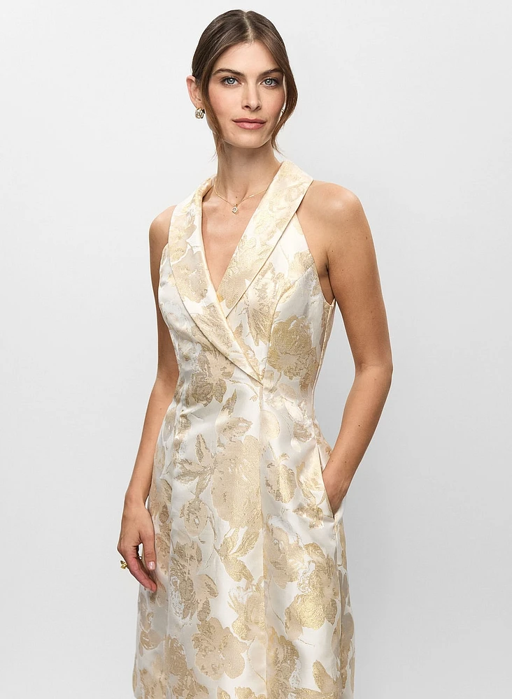 Adriana Papell- Jacquard Tuxedo Dress