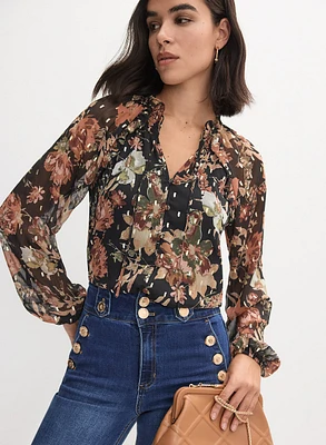 Floral Split Neck Blouse