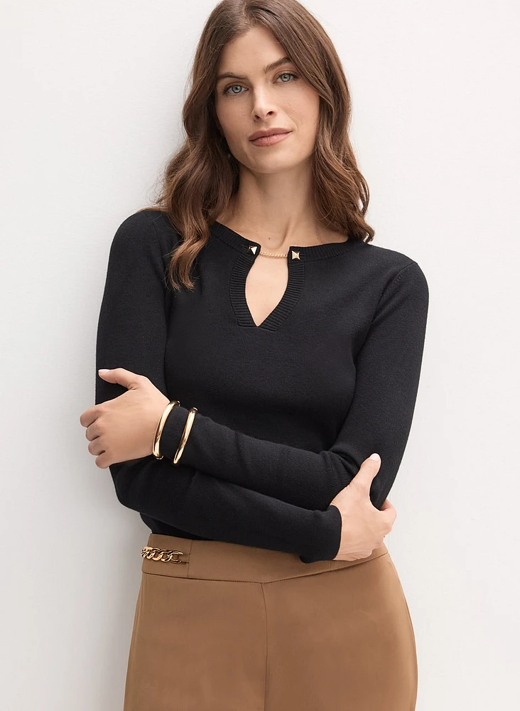 Collar Pin Embellished Sweater