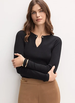 Collar Pin Embellished Sweater