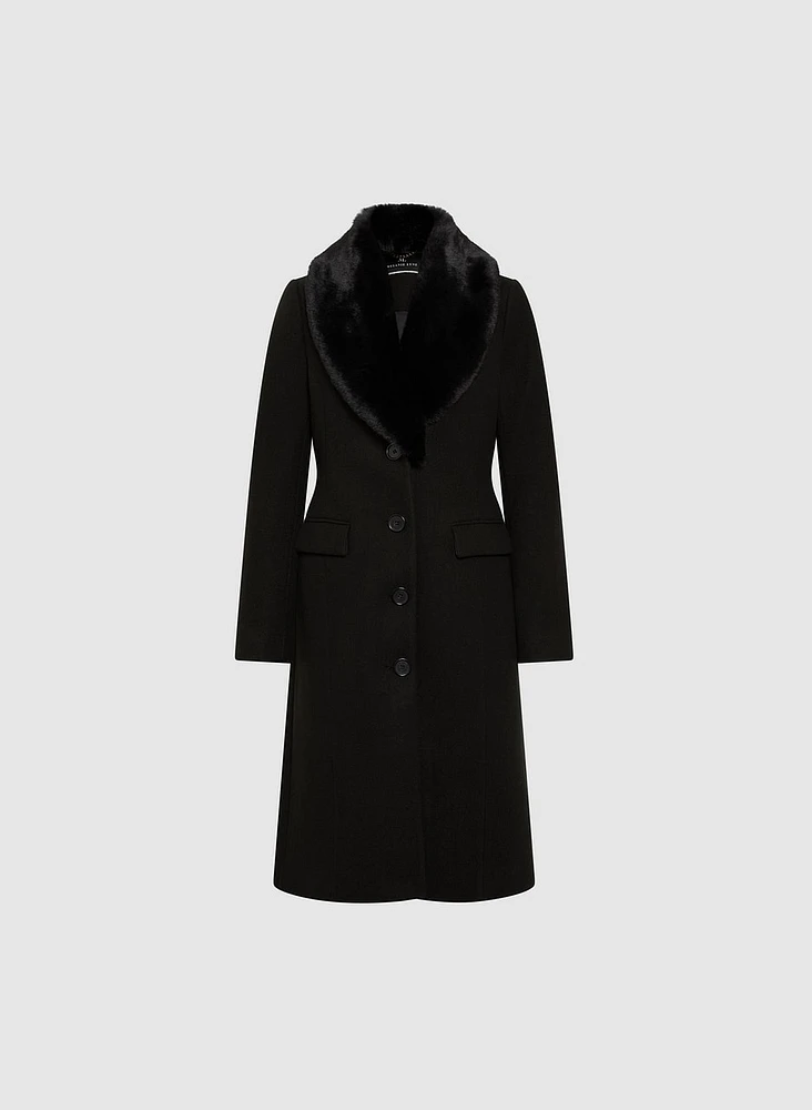 Wool-Blend Faux-Fur Collar Coat