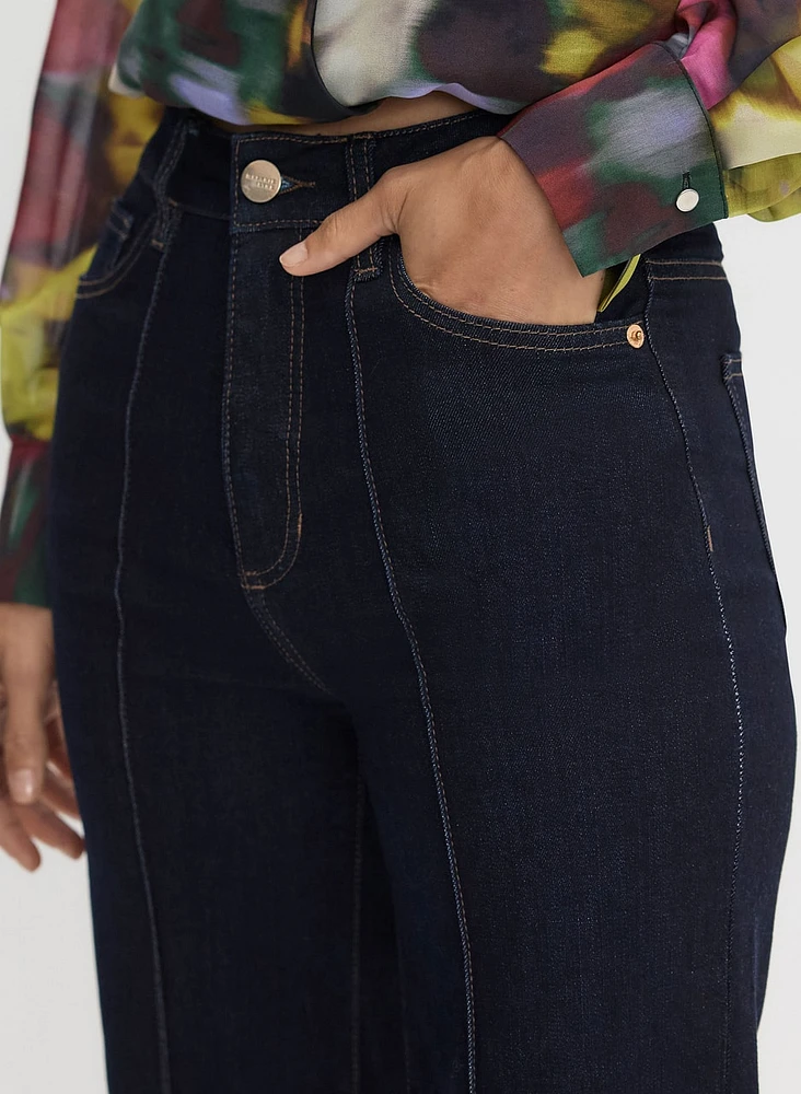 Pintuck Detail Wide Leg Jeans