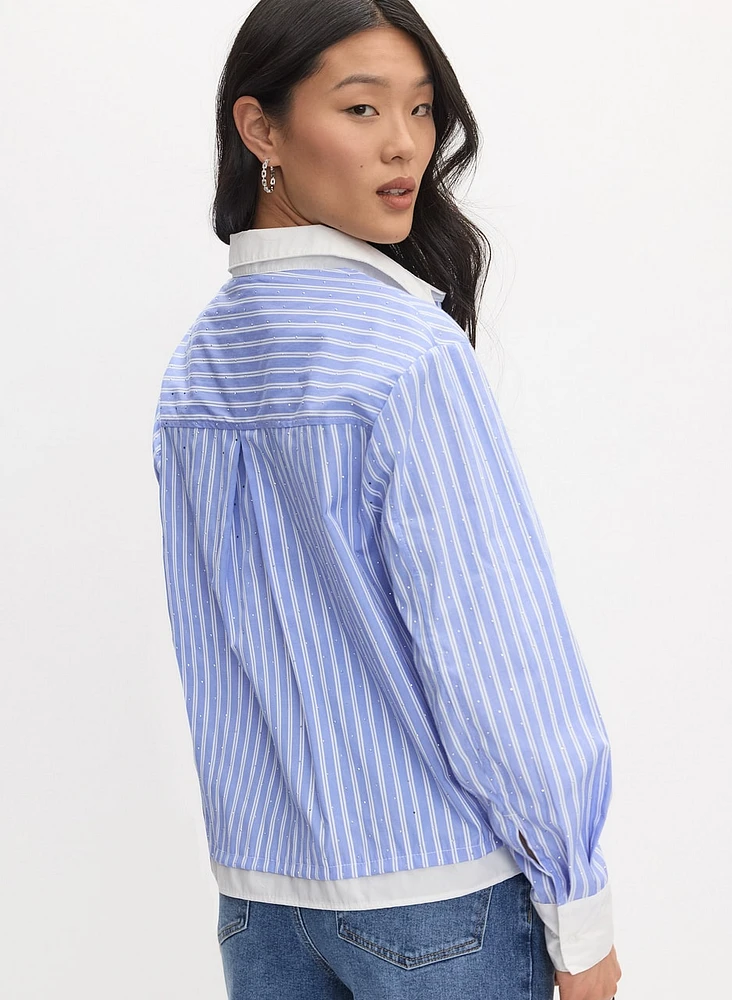 Rhinestone Pinstripe Blouse