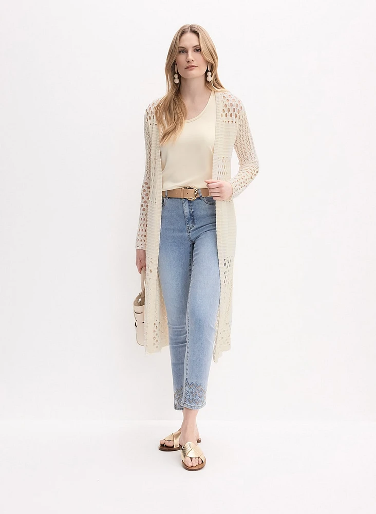 Cardigan long en tricot ajouré