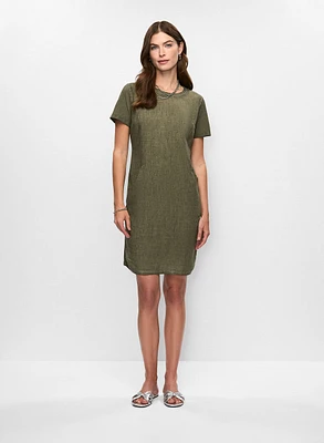 Short Sleeve Linen-Blend Dress