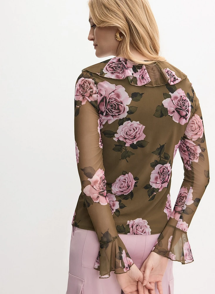 Rose Print Flounce Top