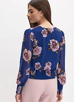 Rose Print Wrap-Style Blouse