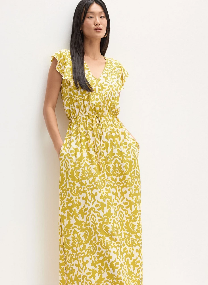 Abstract Print Smocked Waist Dress