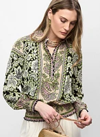 Paisley Print Smocked Blouse