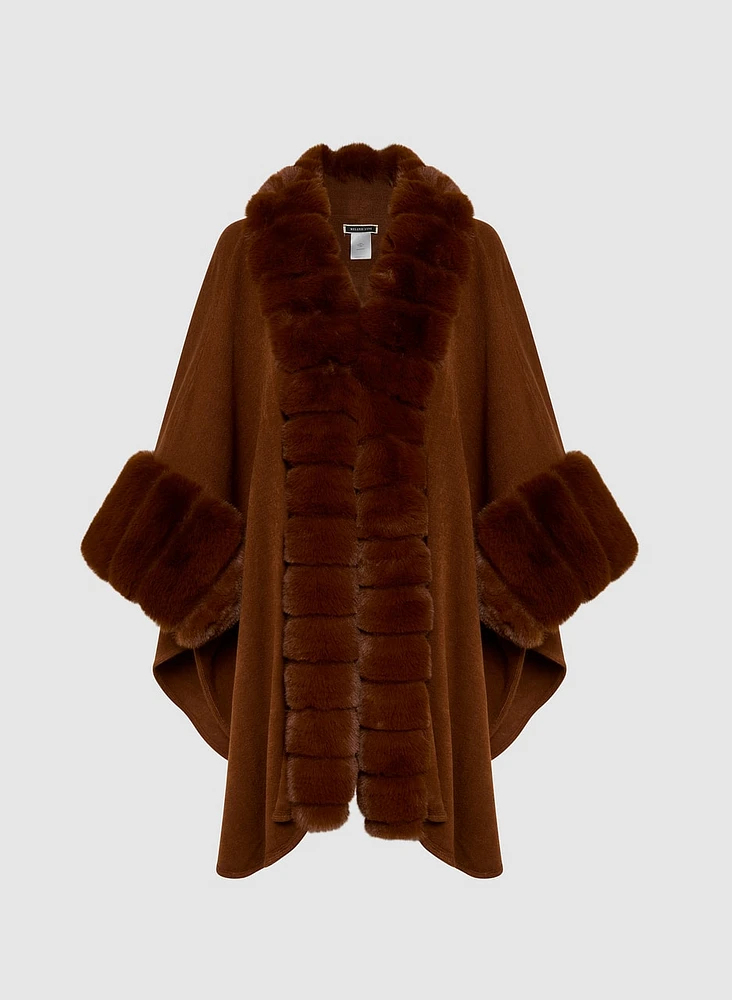 Faux Fur Trim Poncho