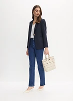 Embossed Button Blazer & Embellished Straight-Leg Jeans