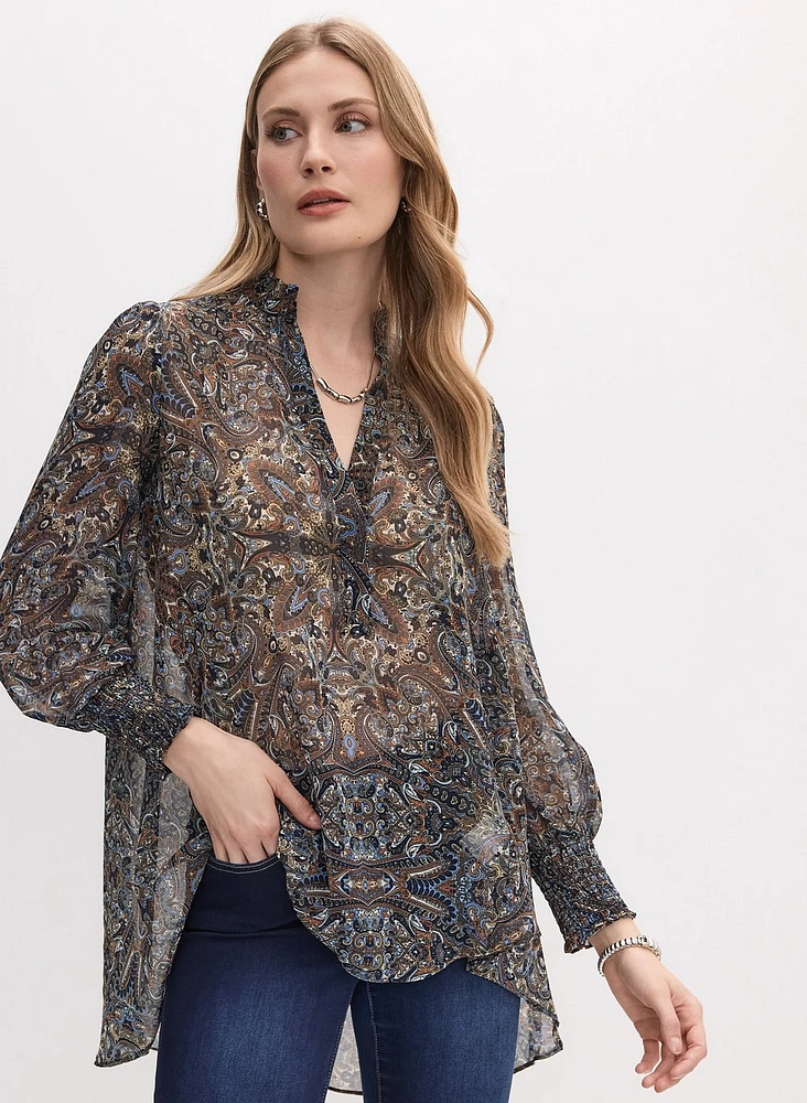 Abstract Print Notch Collar Blouse