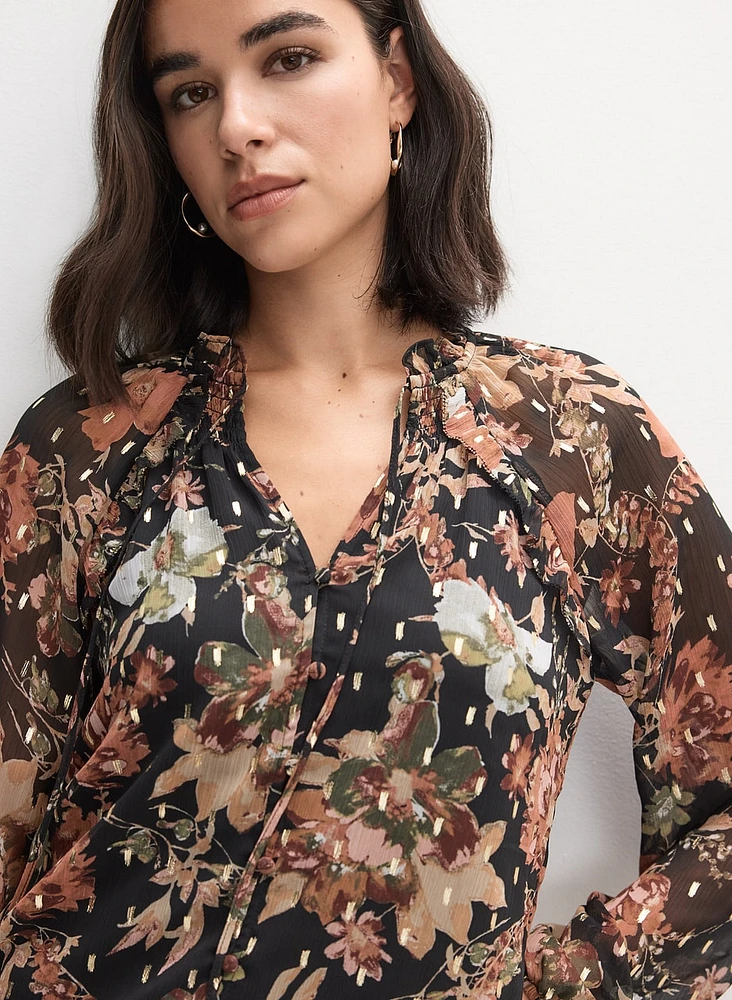 Floral Split Neck Blouse