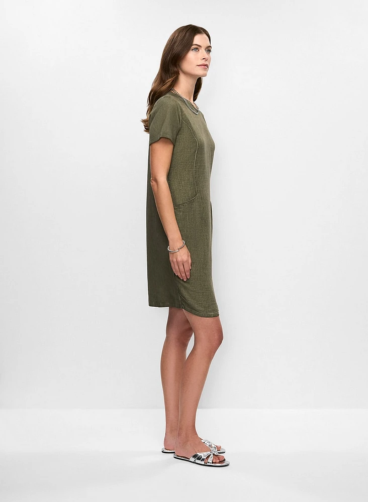 Short Sleeve Linen-Blend Dress