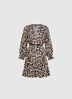 Abstract Print Puff Sleeve Dress