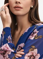 Rose Print Wrap-Style Blouse