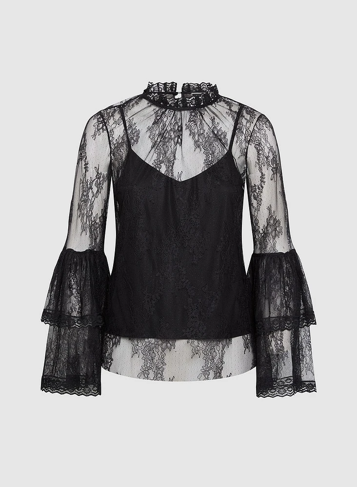 Tiered Bell Sleeve Lace Blouse