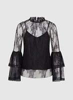 Tiered Bell Sleeve Lace Blouse