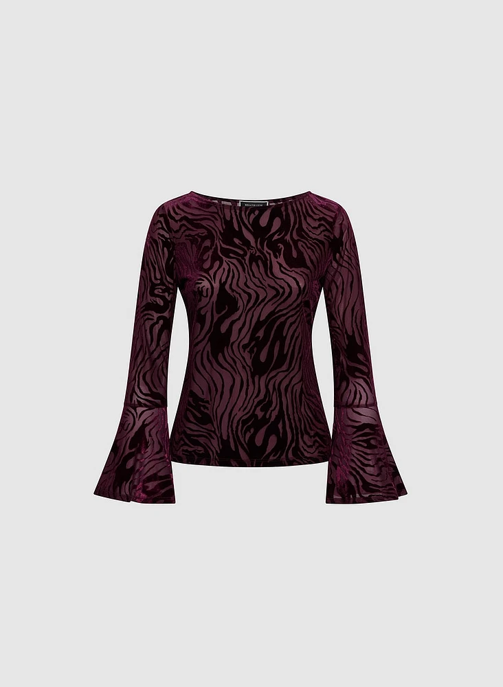 Patterned Velvet Bell Sleeve Top