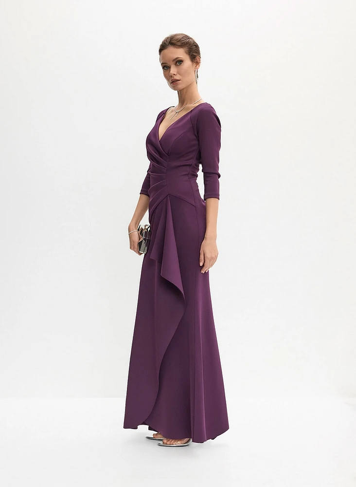 BA Nites- V-Neck Side Flounce Evening Dress